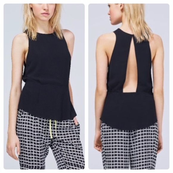 Aritzia Wilfred Open Back Peplum Crepe Top in BLUE - Picture 2 of 3